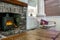 Traditional large brick fireplace in a living room