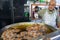 Traditional Lebanese cuisine. Cooking falafel. Famous Falafel Abou Rami