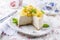 Traditional lemon cheesecake with lemon slices on design plate