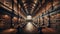 Traditional Library Interior with Arched Ceiling and Wooden Bookshelves