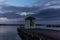 A traditional lifeguard and changing dress shelter on a wooden pier near the town of Porvoo in Finland at sunset in summer - 1