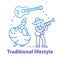 Traditional lifestyle blue concept icon. Latino party idea thin line illustration. Dancing and singing. Musical