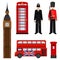 Traditional London sightseeing set vector illustration isolated on white.