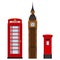 Traditional London sightseeing set vector illustration isolated on white.