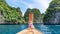 Traditional longtail boat with beautiful scenery view Loh samah bay Phi Phi island Beautiful island in Thailand