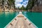 Traditional longtail boat with beautiful scenery view in Ratchaprapha Dam at Khao Sok National Park, Surat Thani Province,