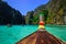 Traditional longtail boat in Maya bay on Koh Phi Phi Leh Island, Krabi, Thailand