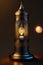 Traditional Malay oil lamp with lighted candles and intricately decorated. Generative AI_3