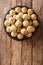 Traditional Malaysian dessert Tambun biscuit stuffed with mung bean and onion close-up. Vertical top view