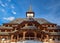 Traditional Maramures wooden building in Sapanta-Peri monastery, Romania