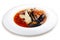 Traditional Marseille Bouillabaisse fish soup with prawns, mussels tomato,lobster, squid