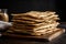 Traditional matzah bread a food eaten during passover. Generative ai