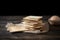 Traditional matzah bread on rustic wooden table. Ai generative