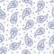 Traditional Medium Scale Blue Paisley Foulard Vector Seamless Pattern. Whimsical classic background.