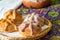 Traditional Mexican bread of the dead pan de muerto with coffe