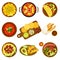 Traditional Mexican Dish with Sweet Churros, Taco and Stuffed Tortilla Vector Set