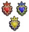 Traditional Mexican hearts with fire and flowers, embroidered sequins, beads and pearls. Vector patches.