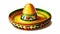 A traditional Mexican sombrero, featuring vibrant colors, and a wide brim, placed on a plain white background.