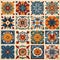 Traditional mexican tiles set. Colorful ethnic ornament.