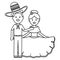 Traditional mexicans couple with mariachi hat characters