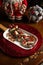 Traditional Middle Eastern food. Lebanese food. Arabian lamb barbecue. Christmas decoration