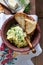 Traditional Moldavian or Romanian dish omelet with cheese, served with bread on a wooden surface. Rustic style