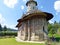 Traditional monastery with painting walls of Bucovina in Romania.