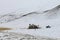 A traditional Mongolian yurt in the snow