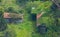 Traditional Natural Rural Life, Concept Zinc roofed, wooden house lives among the mother of nature. Green living climbing vine.