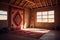 traditional navajo rug hung on an adobe wall