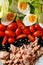 Traditional nicoise salad with canned tuna fish