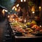 At a traditional night bazaar in Ayutthaya, The bazaar is illuminated with colorful lanterns and traditional Thai decorations