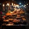 At a traditional night bazaar in Ayutthaya, The bazaar is illuminated with colorful lanterns and traditional Thai decorations