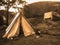 A traditional nordic viking tent in sepia color