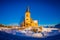 Traditional Norwegian church in Kabelvag, Lofoten Cathedral built in 1898 year in Lofoten islands, Norway