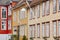 Traditional norwegian colored classic houses facades in Bergen.