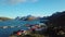 Traditional Norwegian fisherman's cabins, rorbuer, on the Lofoten islands. Summer of Norway.