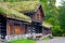 Traditional Norwegian House with grass roof.The Norwegian Museum