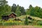 Traditional Norwegian House with grass roof. The Norwegian Museum