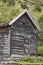 Traditional norwegian wooden cabins facades. Otternes, Norway