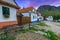 Traditional old rural whitewashed houses at sunrise  Rimetea  Transylvania  Romania