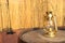 traditional old school glass lantern on a wooden table