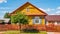 Traditional old wooden Polish rural house in the village of Trzescianka.