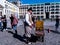 Traditional Organ Grinder at the Brandenburg Gate is Berlin`s most famous landmark.