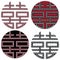 Traditional Oriental Korean symmetrical double happiness zen symbols in black, white and red with diamonds element fashion and tat