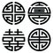 Traditional Oriental symmetrical zen symbols in black symbolizing longevity, wealth, double happiness