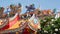 Traditional oriental taoist chinese monastery temple roof details, festive dragon decoration. Classic asian religious