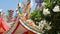 Traditional oriental taoist chinese monastery temple roof details, festive dragon decoration. Classic asian religious multicolor