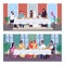 Traditional oriental wedding dinner flat color vector illustration set