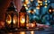Traditional ornate lanterns casting a warm glow, evoking a sense of peace and mystique, perfect for Ramadan and festive